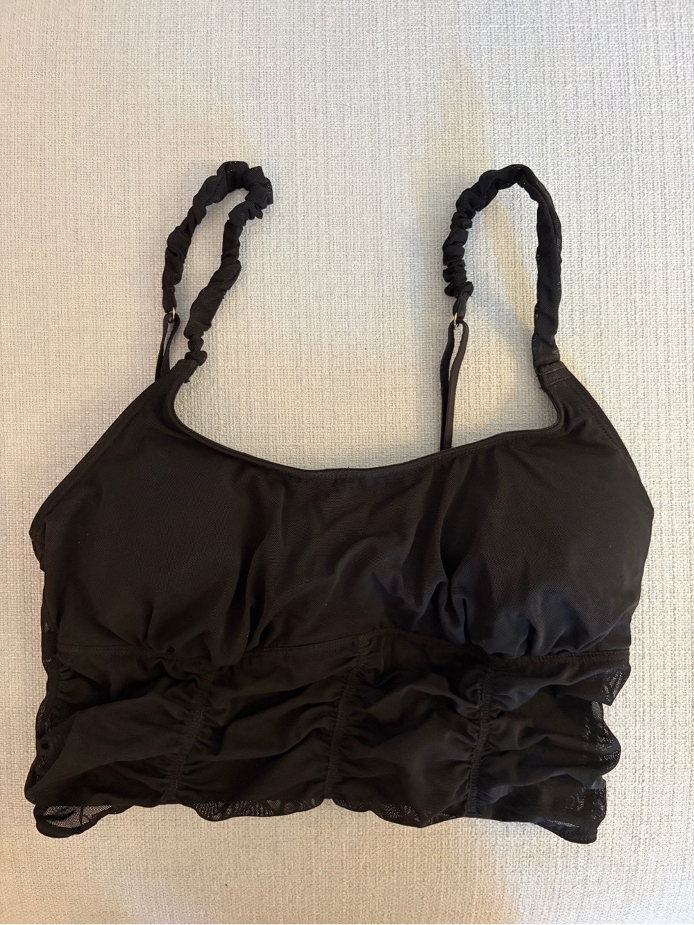 Black Ruched Mesh Bralette Top